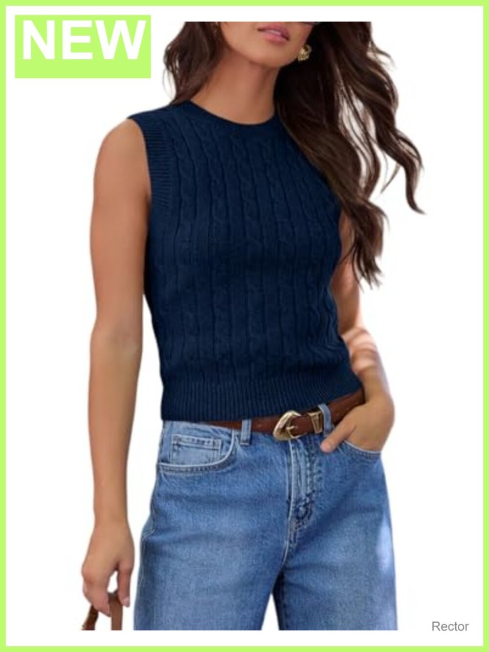 Cable Knit Crop Tank Top Sleeveless Sweater Vest Women's